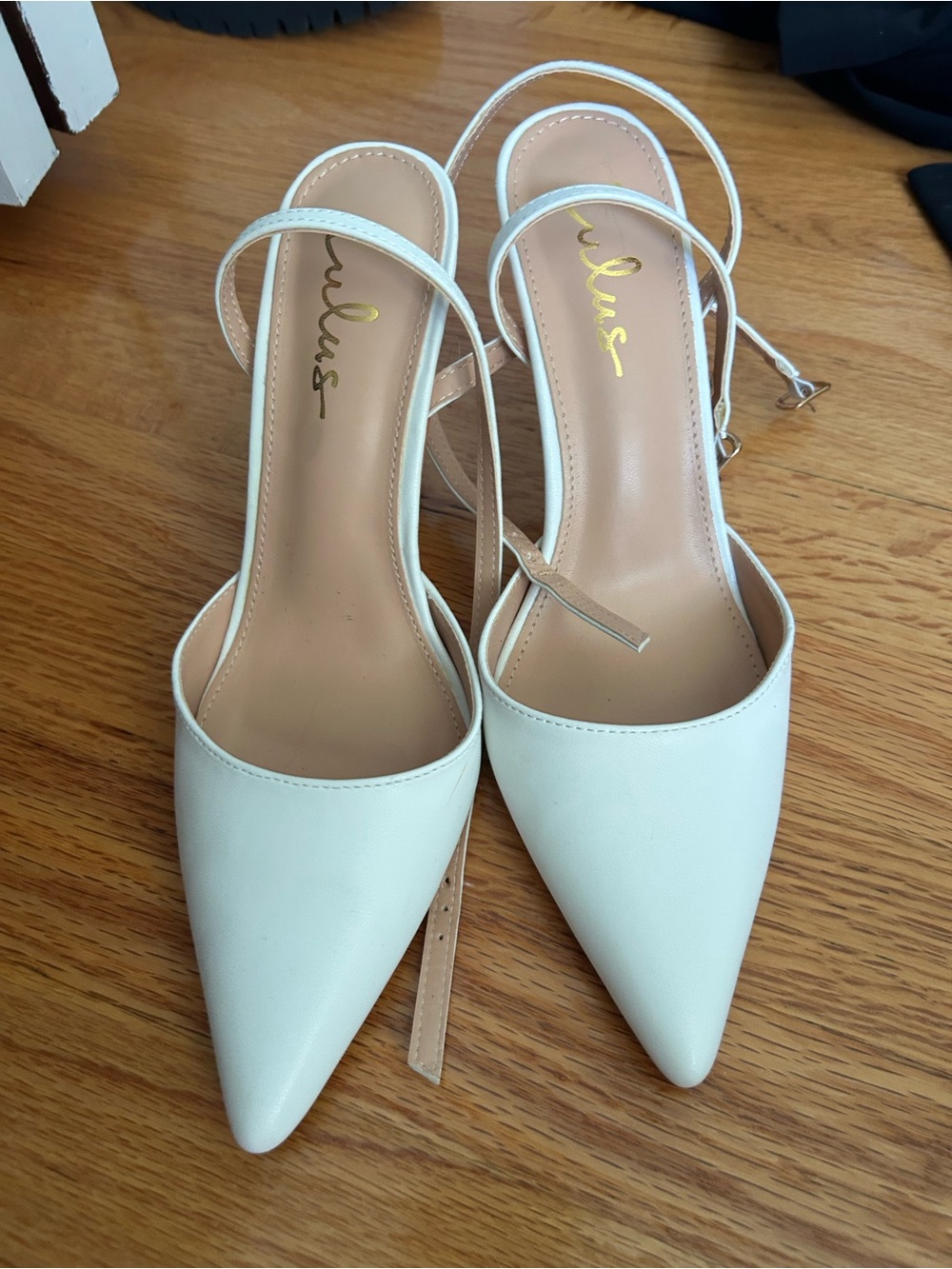 White Pointed Slingback Pumps